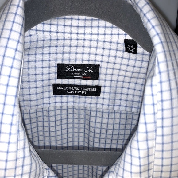Linea In Other - Mens Non Iron Comfort Fit Dress Shirt in Baby Blue Check Pattern